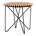 Natural Geometric Acacia Wood Round Side Table With Black Metal Legs, Artisan