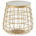 White Marble Top Side Table With Gold Brass Latticed Metal Base, Nirav