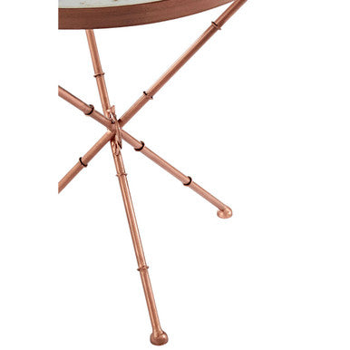 White Marble Top Side Table With Slim Copper Cross Leg , Nirav