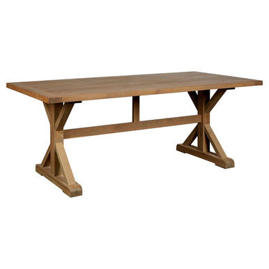 Aged Grey Oak Dining Table With Prominent Silvery Grain & Crossed Base, Lyon