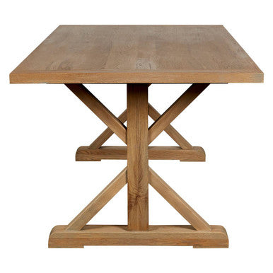 Aged Grey Oak Dining Table With Prominent Silvery Grain & Crossed Base, Lyon