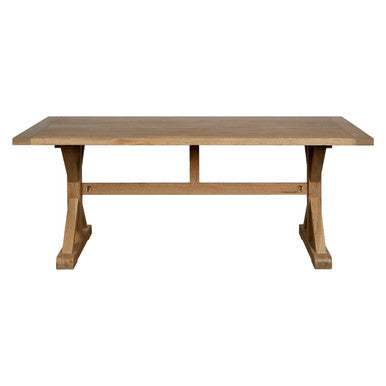 Aged Grey Oak Dining Table With Prominent Silvery Grain & Crossed Base, Lyon