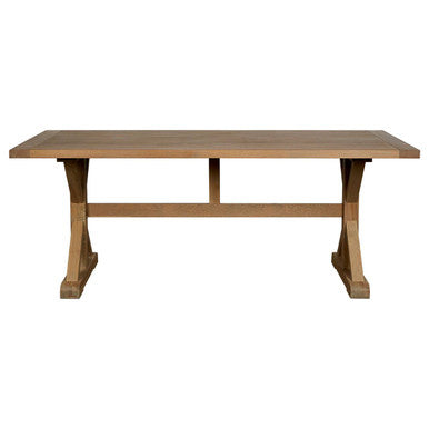 Aged Grey Oak Dining Table With Prominent Silvery Grain & Crossed Base, Lyon