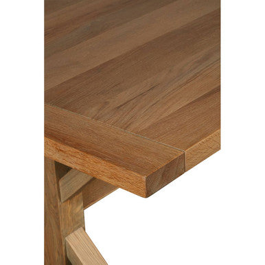 Aged Grey Oak Dining Table With Prominent Silvery Grain & Crossed Base, Lyon