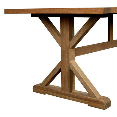 Aged Grey Oak Dining Table With Prominent Silvery Grain & Crossed Base, Lyon
