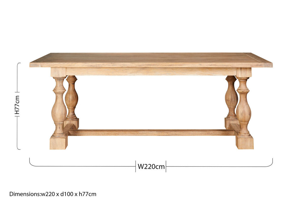 Brown American Oak Wood Whitewash Top Black Dining Table With Carved Legs, Lyon