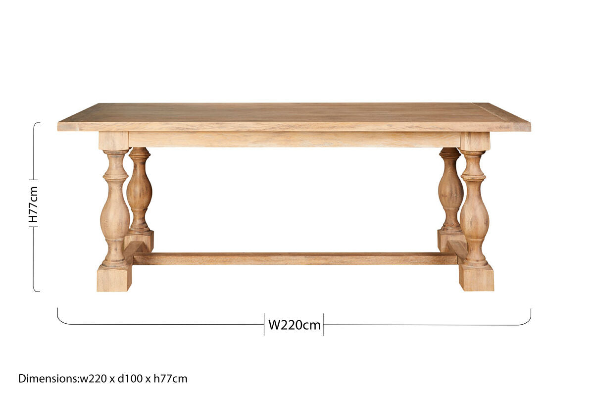 Brown American Oak Wood Whitewash Top Black Dining Table With Carved Legs, Lyon
