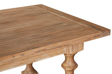 Brown American Oak Wood Whitewash Top Black Dining Table With Carved Legs, Lyon