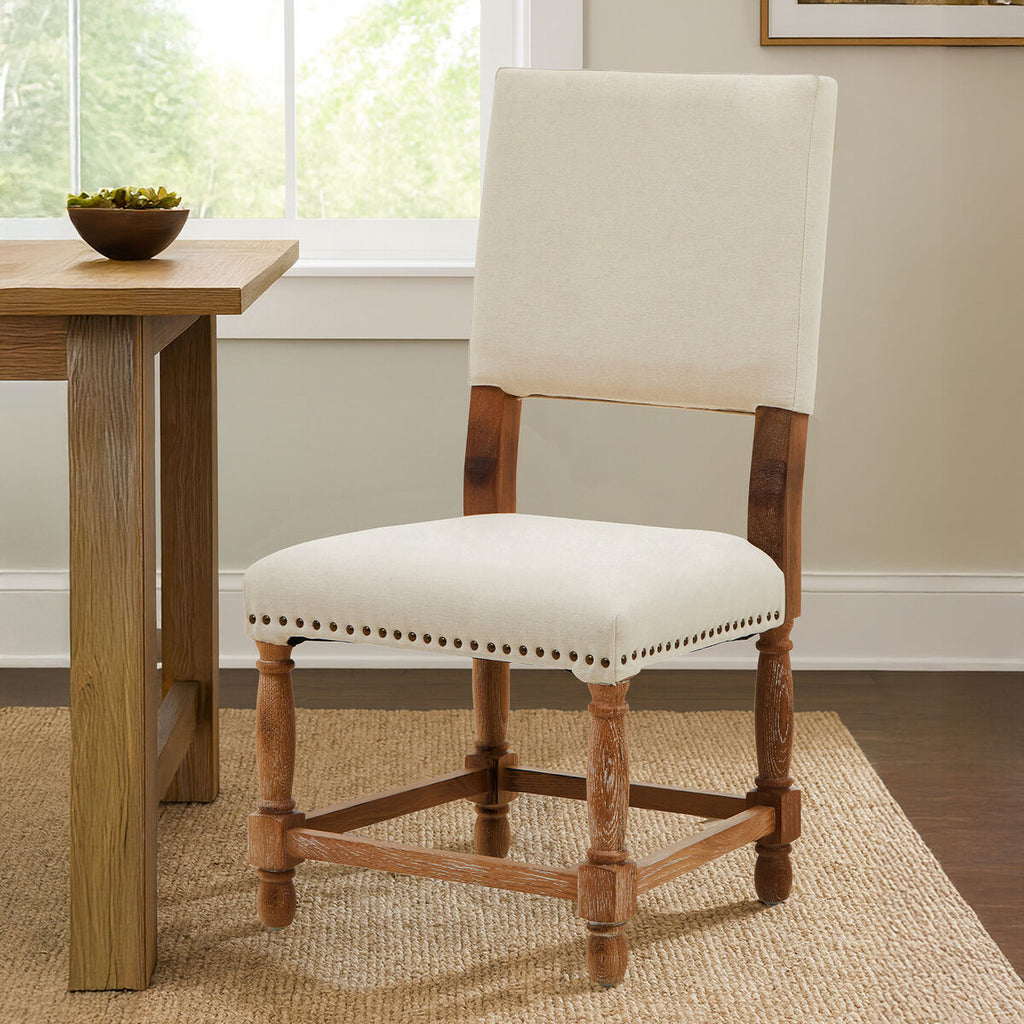 Lyon Linen Dining Chair With Oak Wood Whitewash Finish