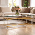 Clear Tempered Glass Coffee Table With Clear Acrylic Legs & Gold Metal Cross Frame, Clarence