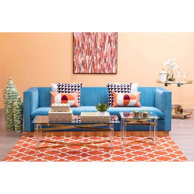 Clear Tempered Glass Side Table With Clear Acrylic Legs & Gold Metal Cross Frame, Clarence