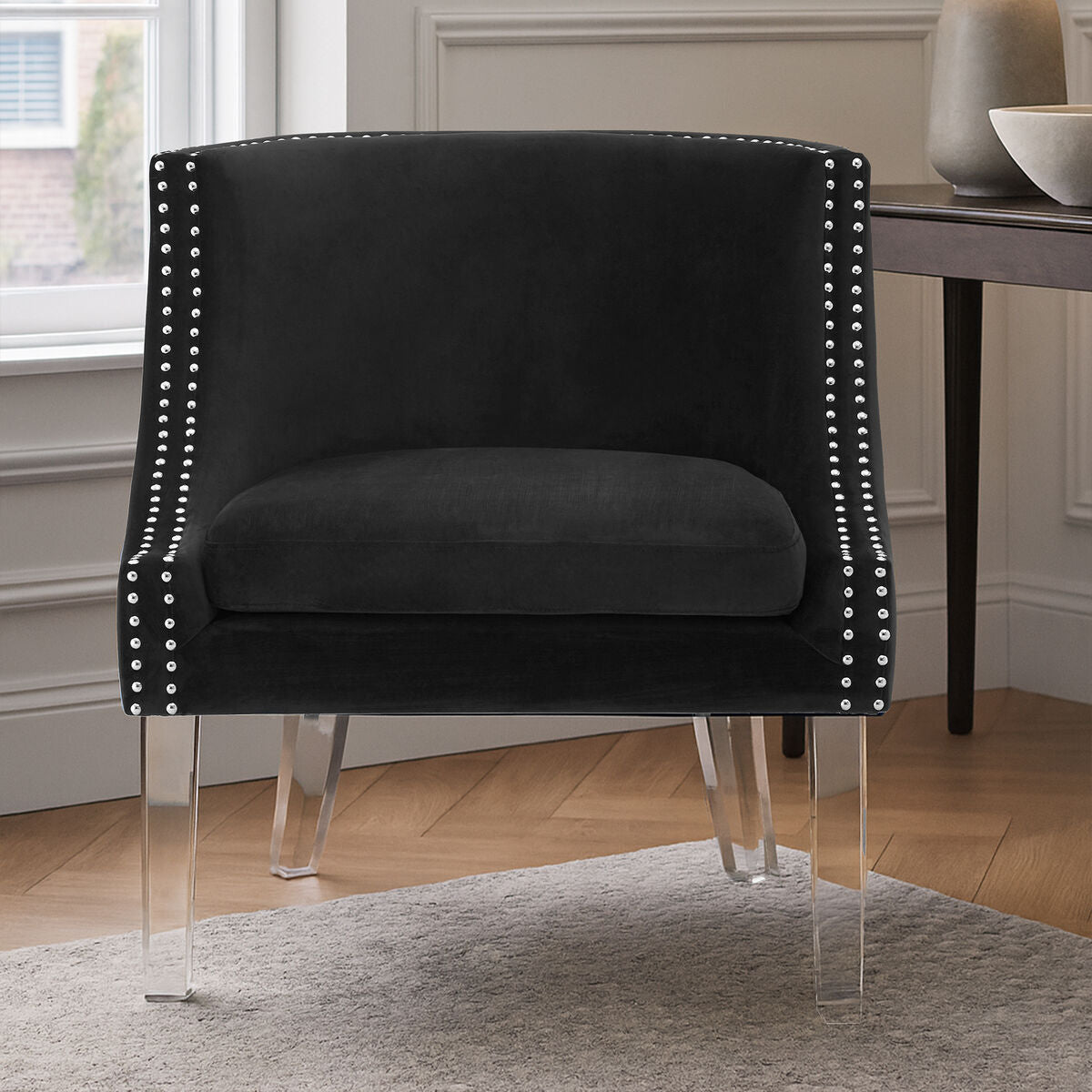 Clarence Black Velvet Chair With Acrylic Legs