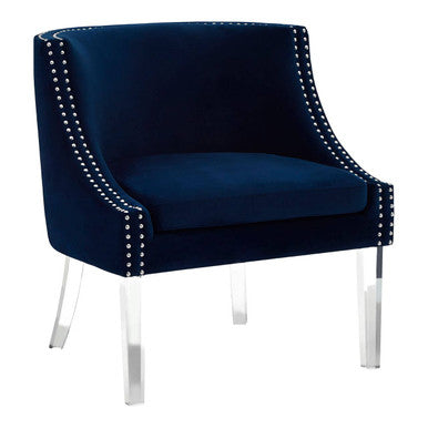 Clarence Navy Blue Velvet Chair With Acrylic Legs