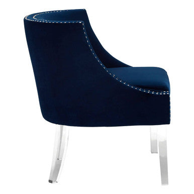 Clarence Navy Blue Velvet Chair With Acrylic Legs