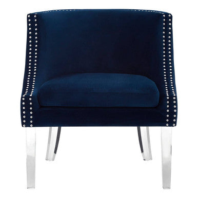 Clarence Navy Blue Velvet Chair With Acrylic Legs