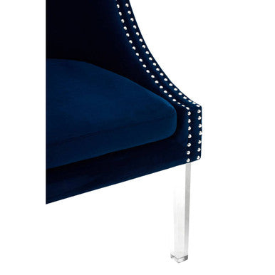Clarence Navy Blue Velvet Chair With Acrylic Legs