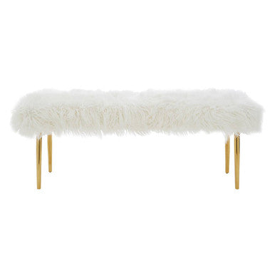 Clarence Fur Bench With Gold Legs