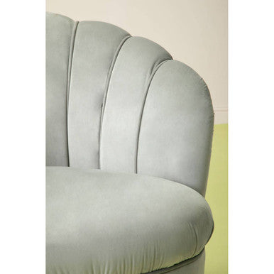 Orlina Grey Velvet Scalloped Curved Chair With Gold Wood Legs