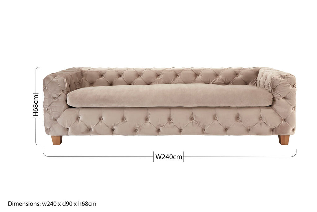 3 Seat Beige Velvet Sofa, Ophelia