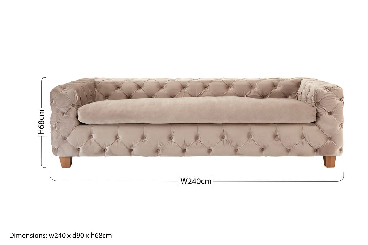 3 Seat Beige Velvet Sofa, Ophelia