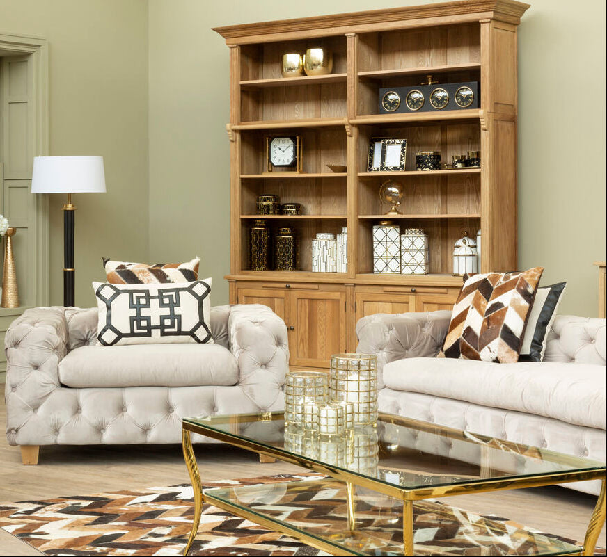 3 Seat Beige Velvet Sofa, Ophelia