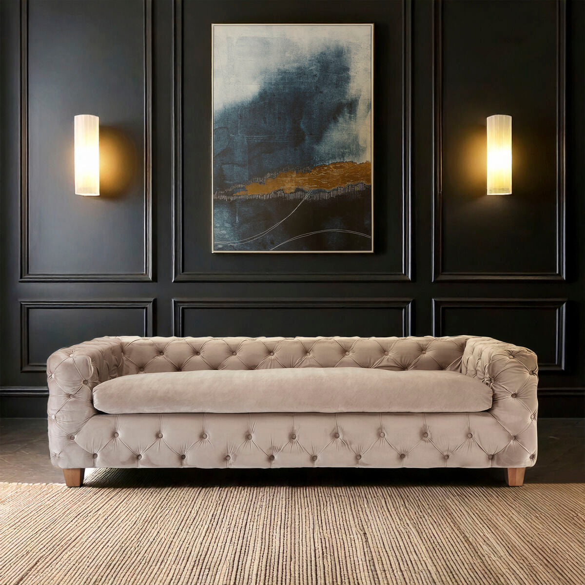 3 Seat Beige Velvet Sofa, Ophelia