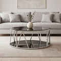 Round Chrome Stainless Steel Base Coffee Table With Black Tempered Glass Top, Alvaro