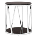Black Tempered Glass Round Side Table With Chrome Reflective Stainless Steel Base, Alvaro