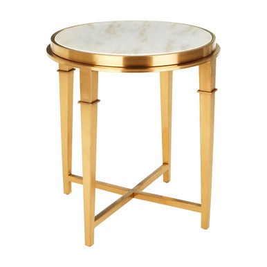 Round White Marble Top Side Table With Warm Gold Stainless Steel Frame, Alvaro