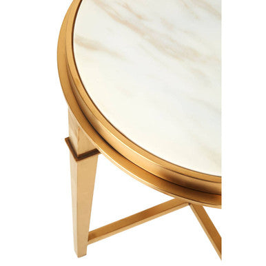 Round White Marble Top Side Table With Warm Gold Stainless Steel Frame, Alvaro