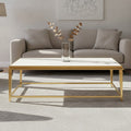 Rectangular White Marble Coffee Table With Warm Gold Stainless Steel Frame, Alvaro