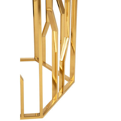Gold Tone Stainless Steel Hexagonal Side Table With Black Glass Top, Alvaro