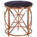 Rose Gold Stainless Steel Frame Side Table With Black Marble Top, Alvaro