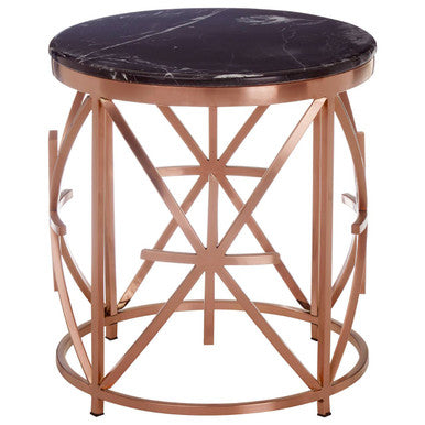 Rose Gold Stainless Steel Frame Side Table With Black Marble Top, Alvaro