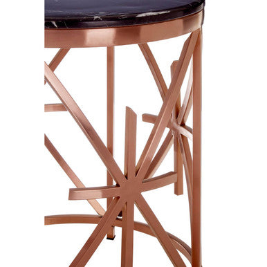 Rose Gold Stainless Steel Frame Side Table With Black Marble Top, Alvaro