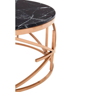 Rose Gold Stainless Steel Frame Coffee Table With Black Marble Top, Alvaro
