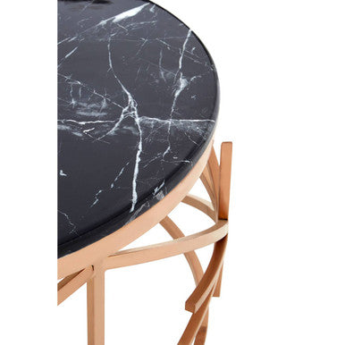Rose Gold Stainless Steel Frame Coffee Table With Black Marble Top, Alvaro