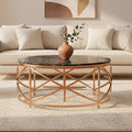 Rose Gold Stainless Steel Frame Coffee Table With Black Marble Top, Alvaro