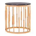 Round Rose Gold Copper Frame Side Table With Black Marble Top, Alvaro