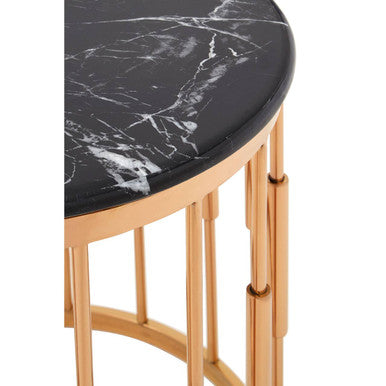 Round Rose Gold Copper Frame Side Table With Black Marble Top, Alvaro