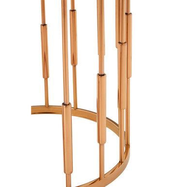 Round Rose Gold Copper Frame Side Table With Black Marble Top, Alvaro
