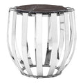 Black Marble Top Side Table Chrome Stainless Steel Barrel Frame, Alvaro