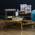 Rose Gold Set Of 2 Round Coffee Tables With Angular Asymmetric Frames, Alvaro