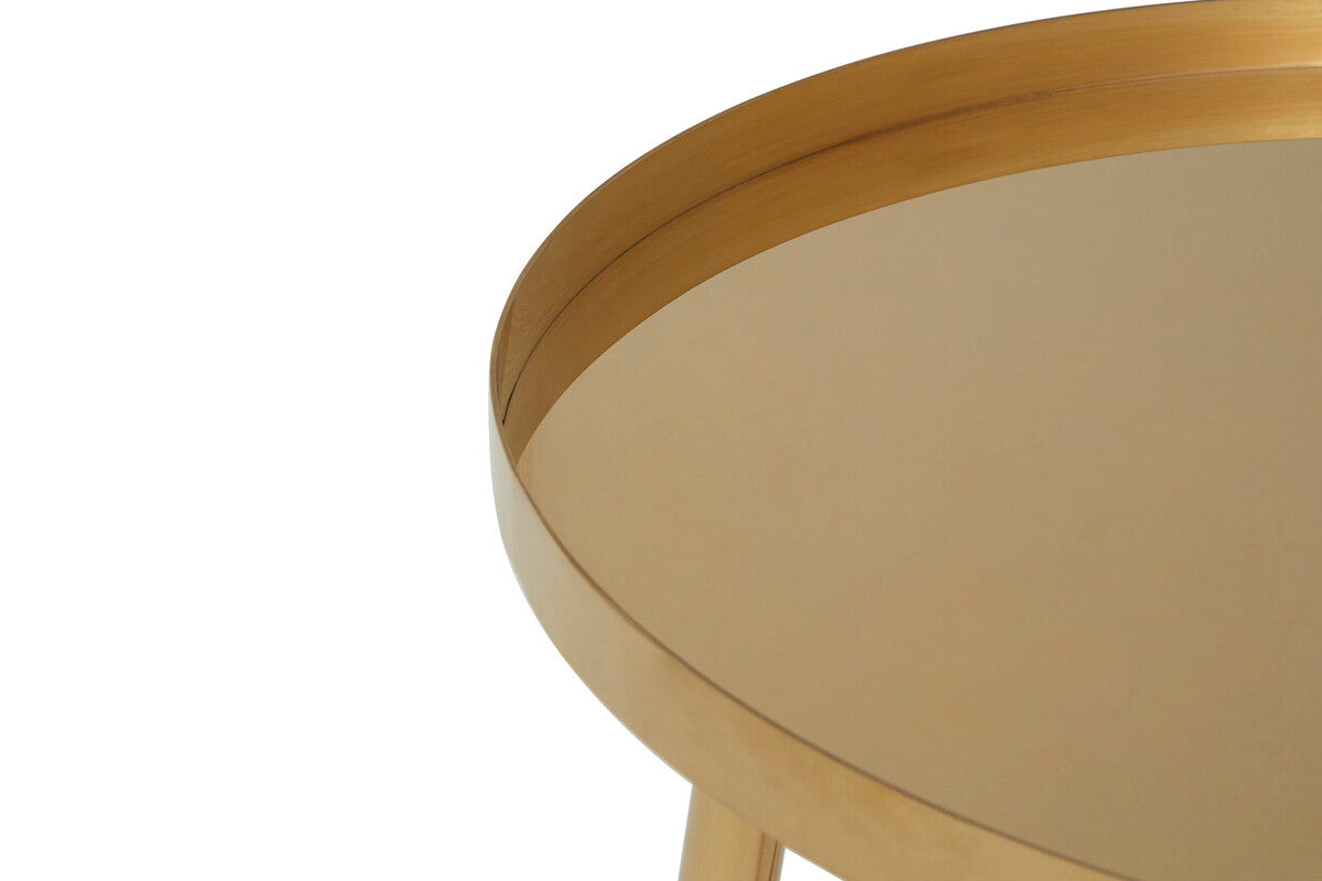 Rose Gold Set Of 2 Round Coffee Tables With Angular Asymmetric Frames, Alvaro