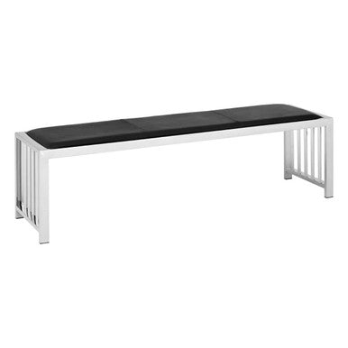 Novara Black Leather Bench With Stainless Steel Frame