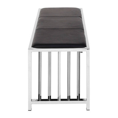 Novara Black Leather Bench With Stainless Steel Frame
