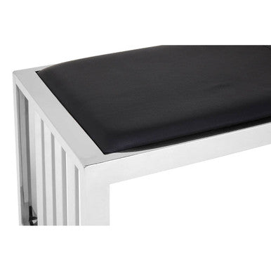 Novara Black Leather Bench With Stainless Steel Frame