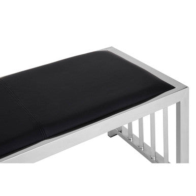 Novara Black Leather Bench With Stainless Steel Frame