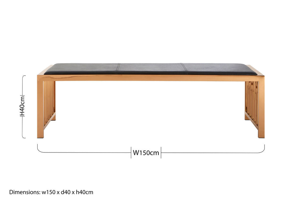 Novara Black Leather & Rose Gold Bench