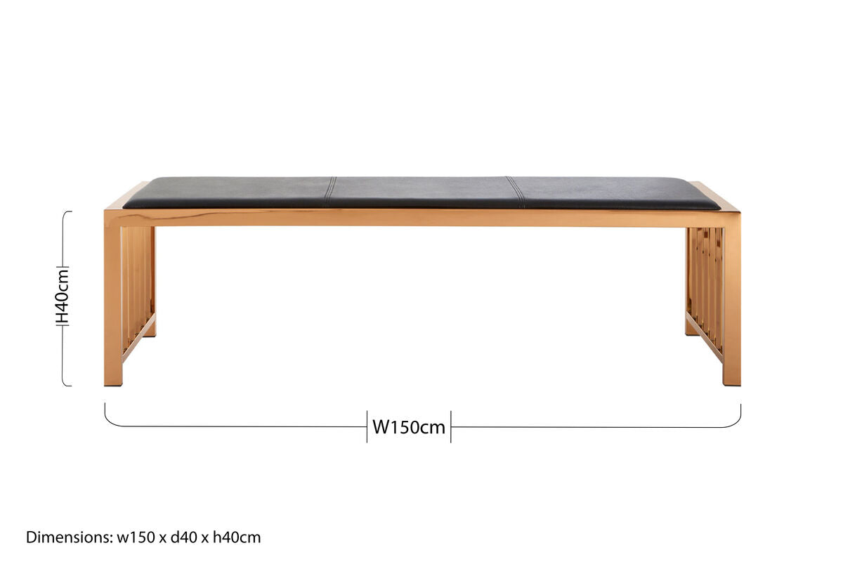 Novara Black Leather & Rose Gold Bench